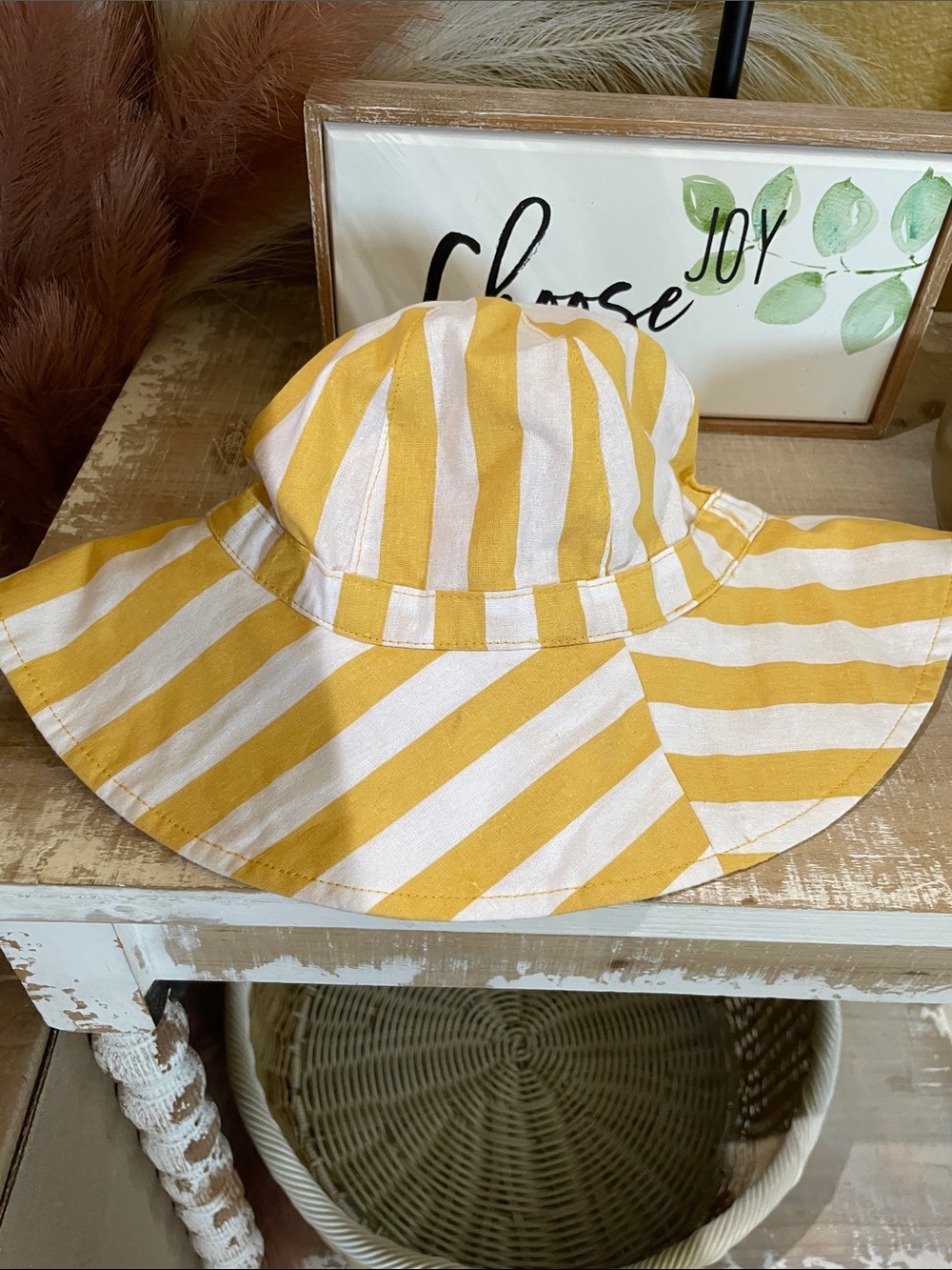 Cat & Jack Yellow and White Striped Sun Hat
